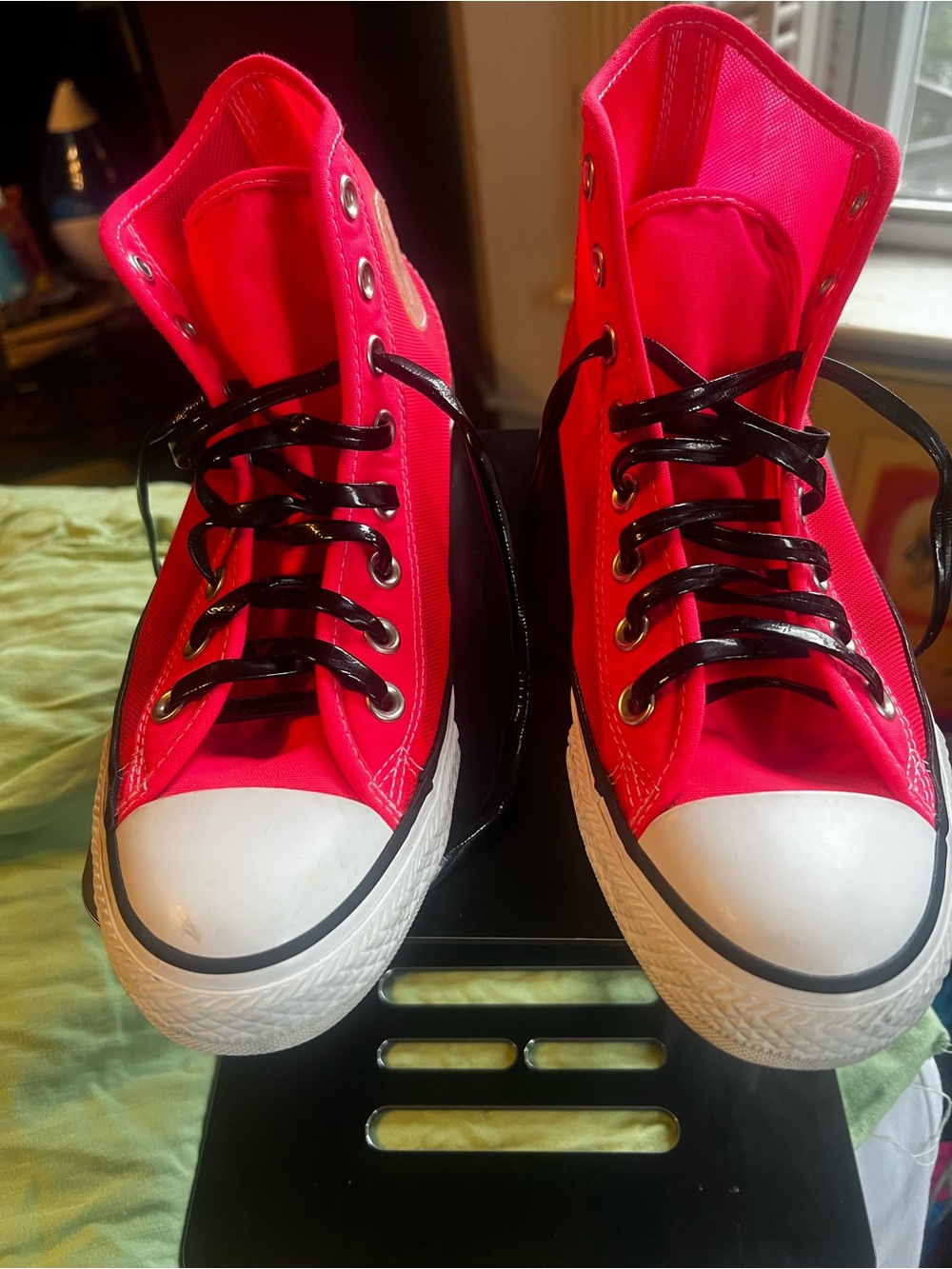 Converse Bright Pink Mesh High-Top Canvas Sneakers with Black Laces
